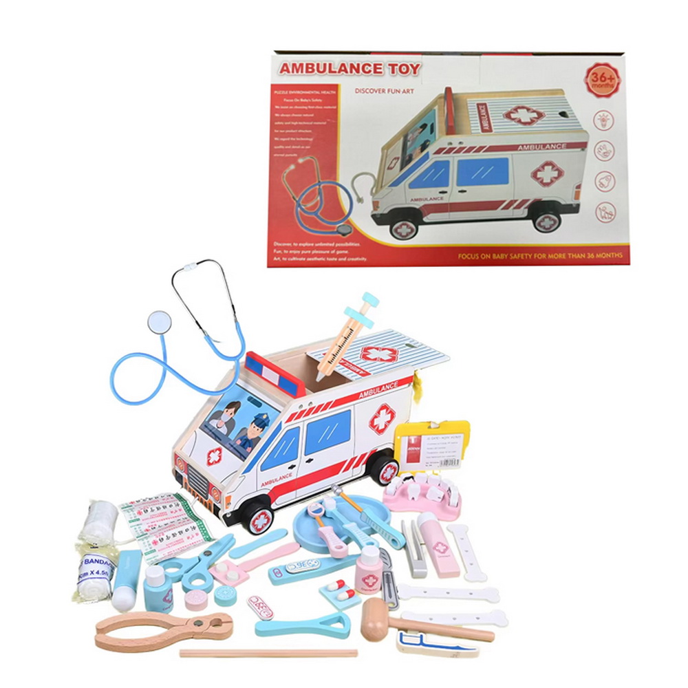 AMBULANCIA MADERA CON ACCESORIOS